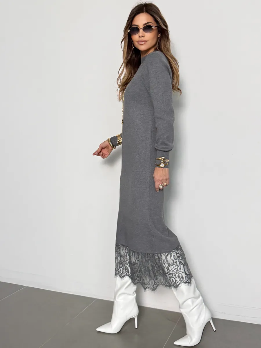 Серое платье праздничное теплое