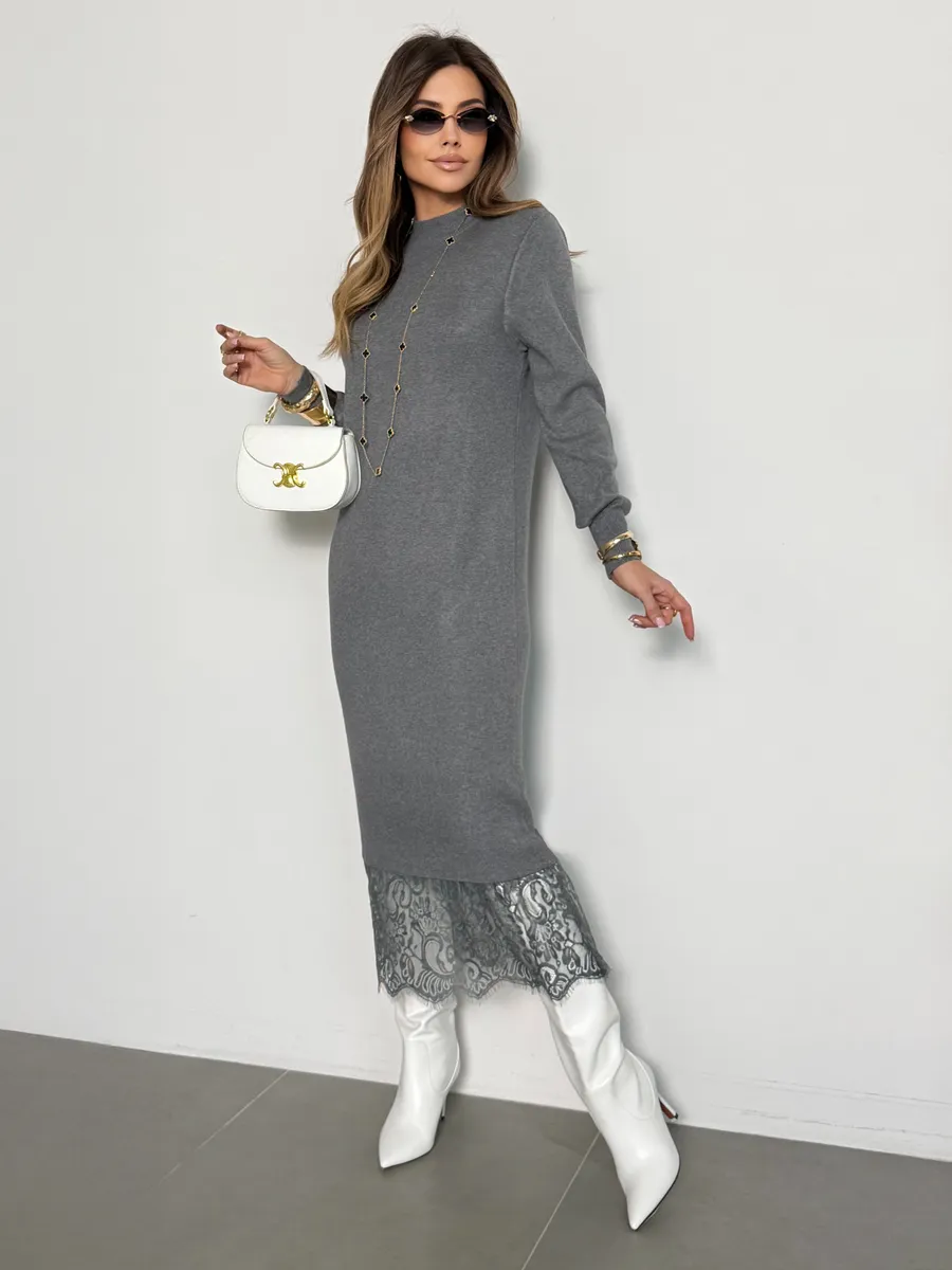 Серое платье праздничное теплое