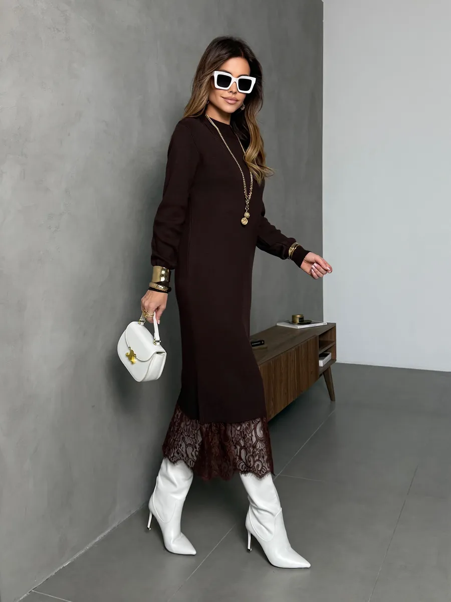 Коричневое платье праздничное теплое