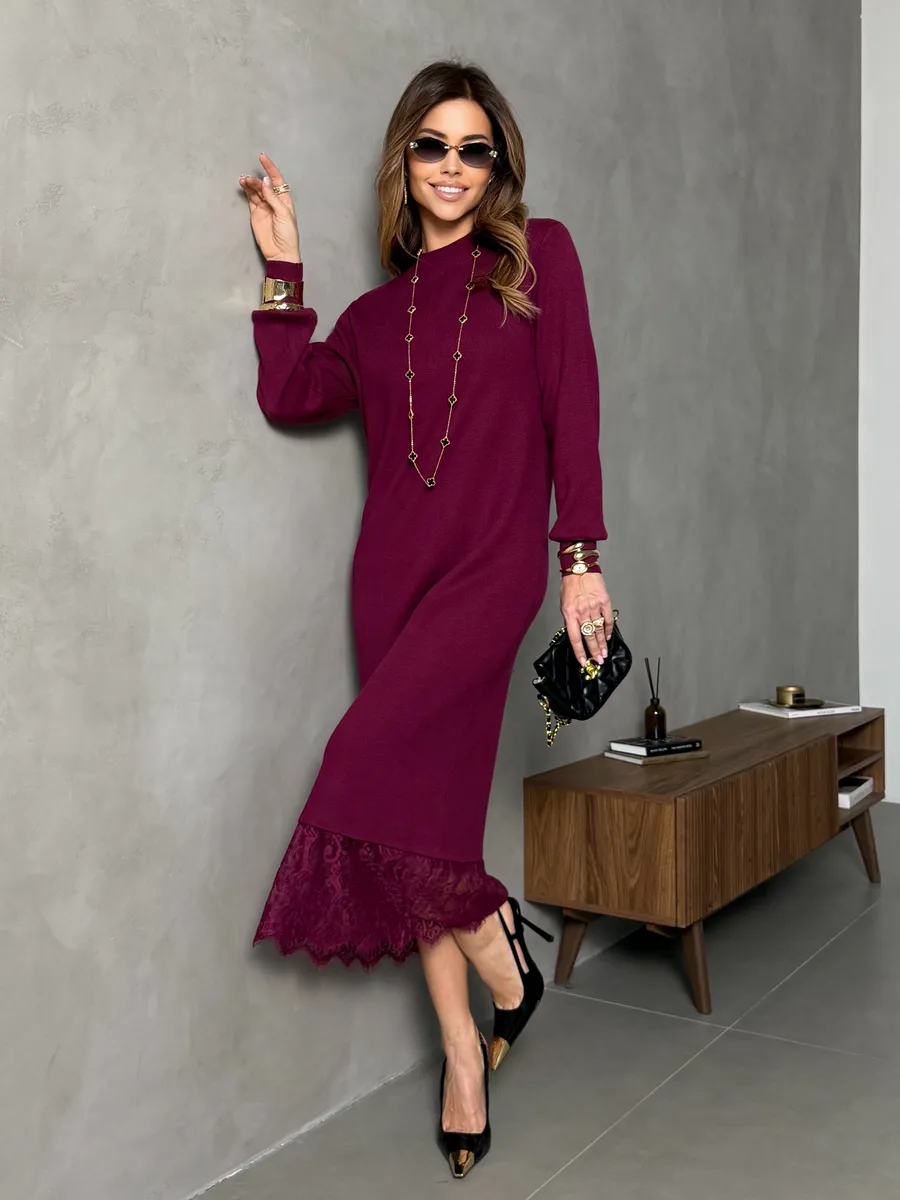 Баклажановое платье праздничное теплое