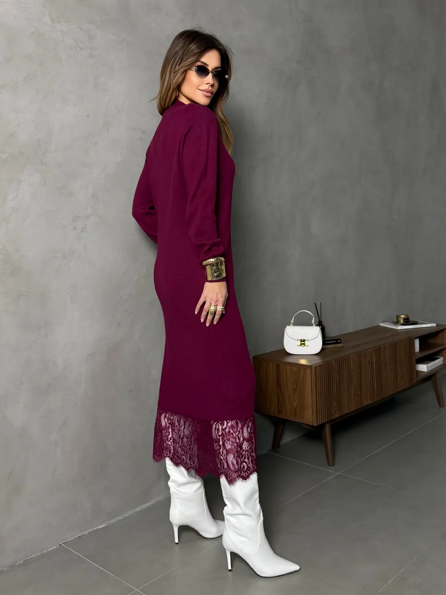 Баклажановое платье праздничное теплое