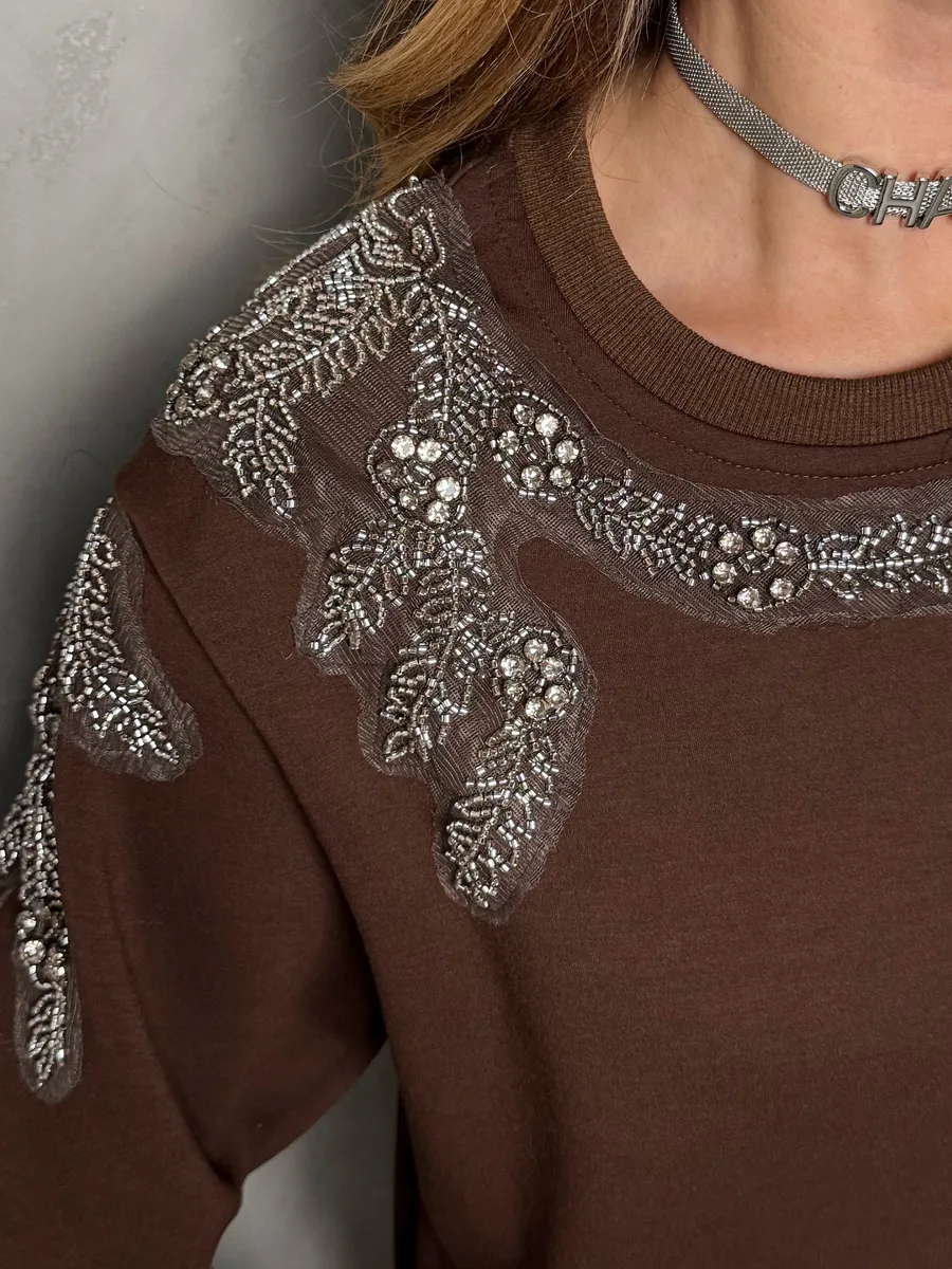 Коричневая кофта нарядная теплая