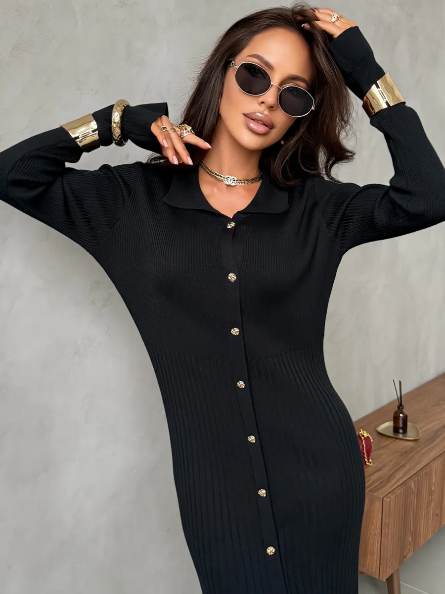 Черное платье теплое вязаное нарядное трикотажное