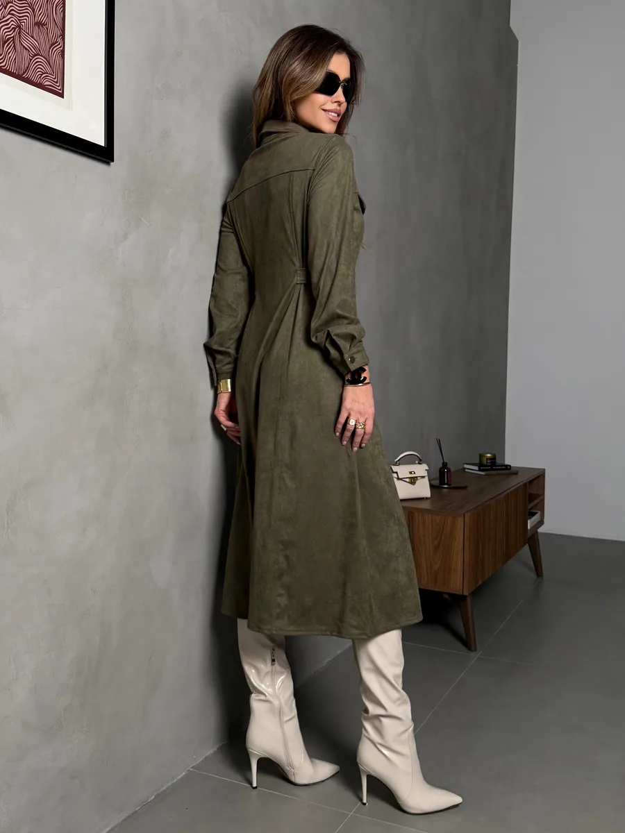 Хаки платье рубашка офисное