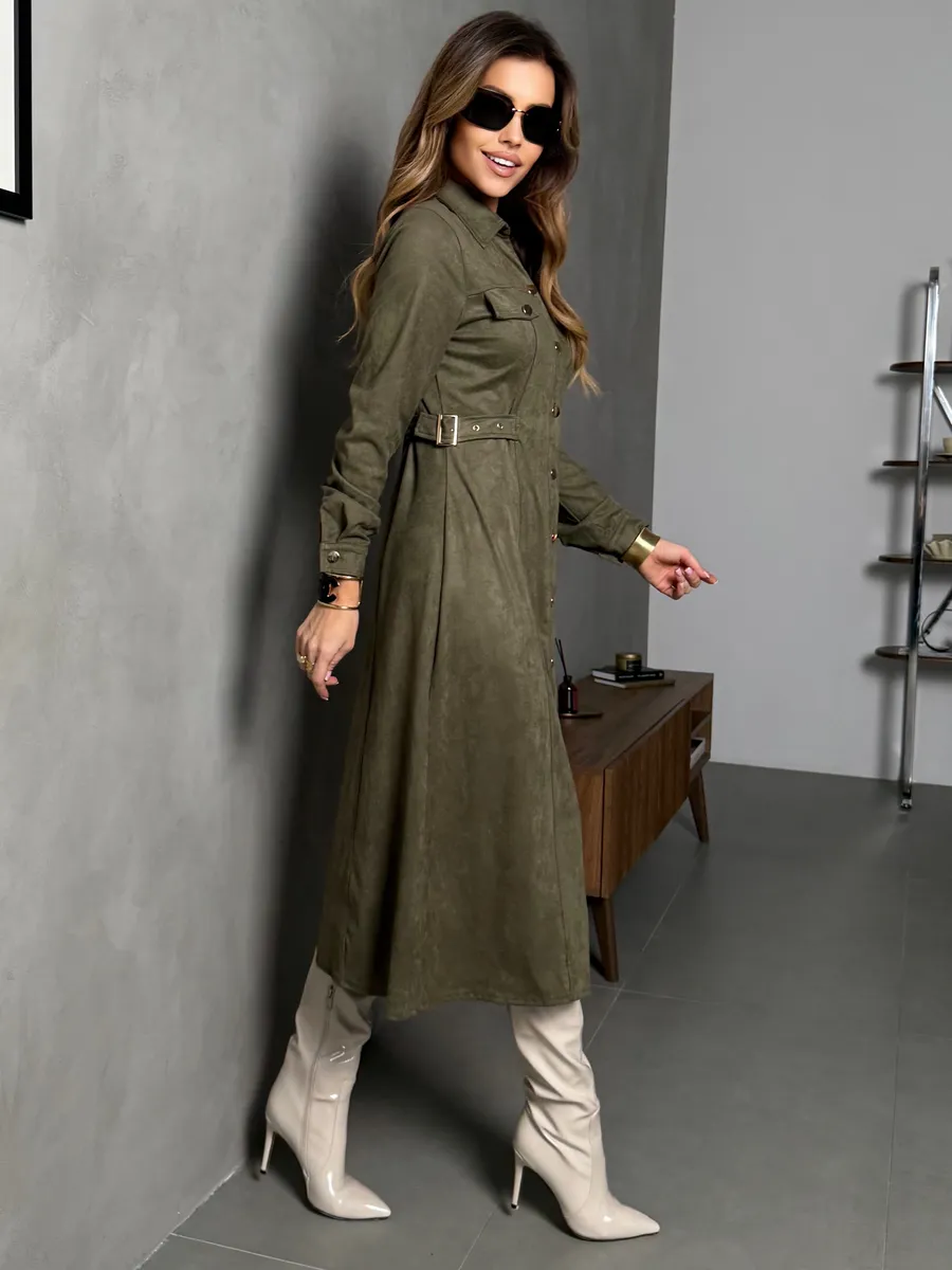 Хаки платье рубашка офисное