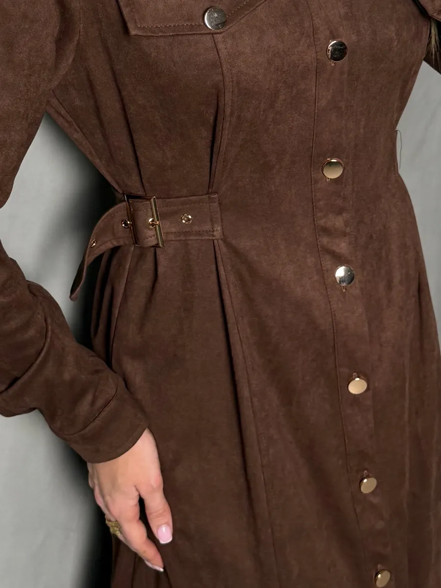 Коричневое платье рубашка офисное