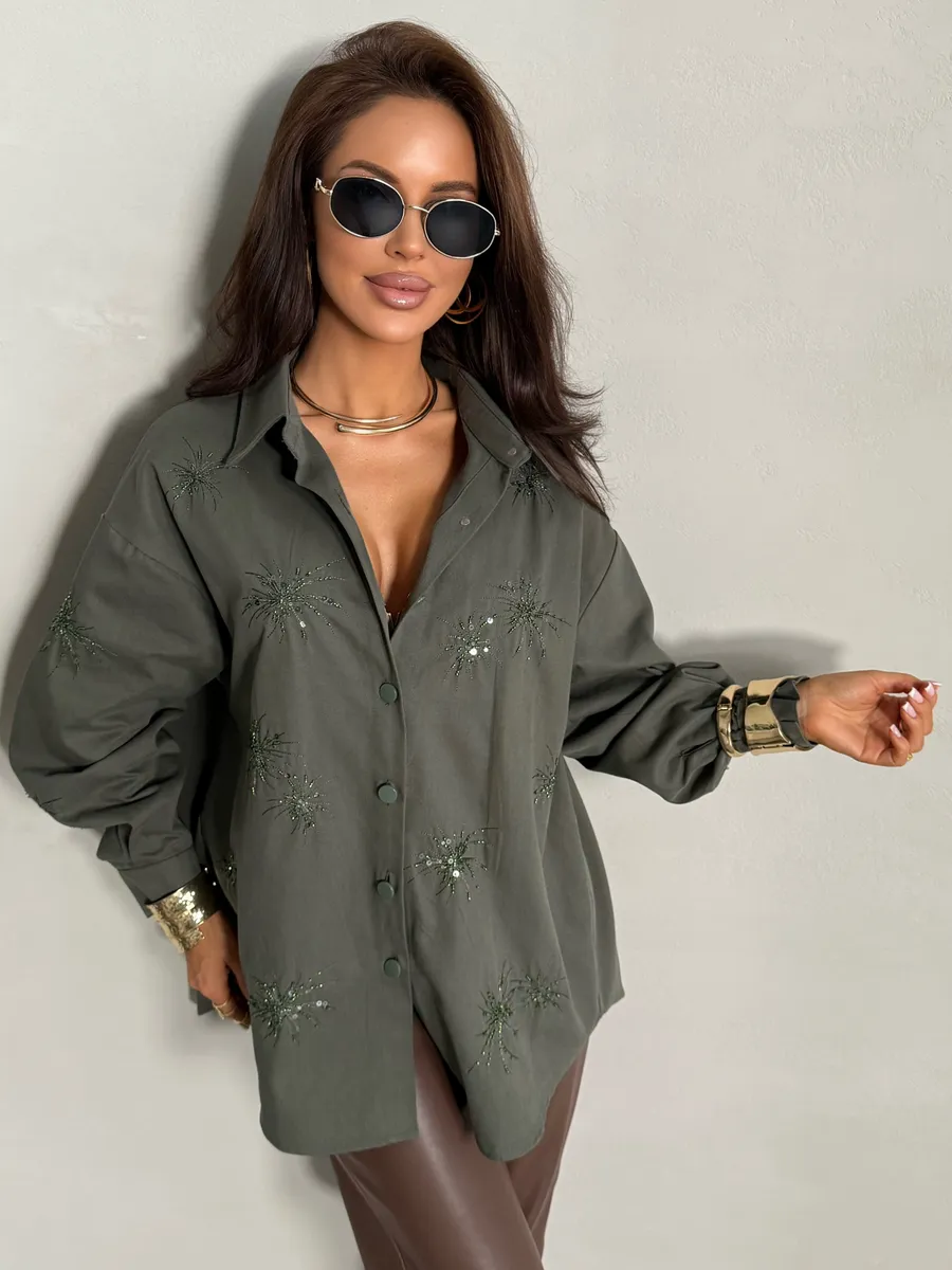 Зеленая рубашка нарядная оверсайз