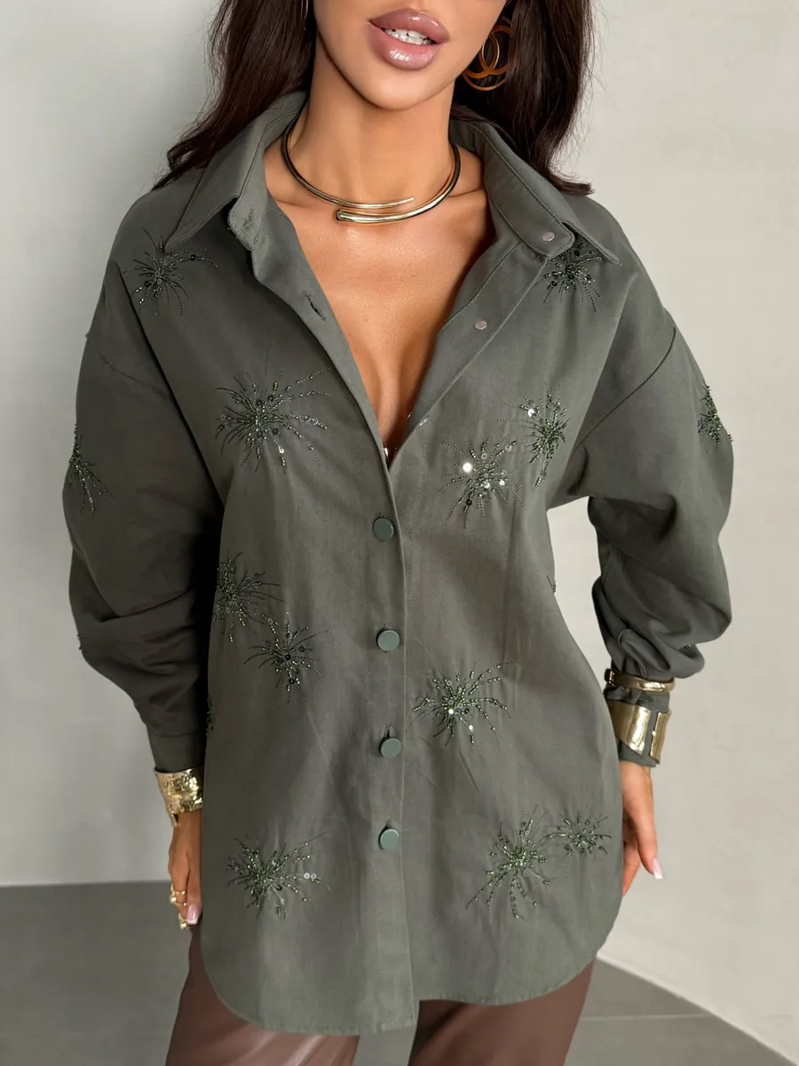 Зеленая рубашка нарядная оверсайз