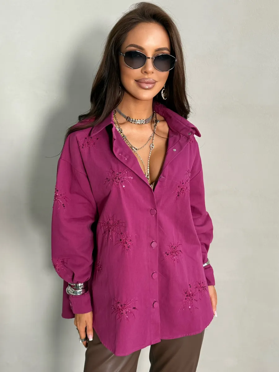 Бордовая рубашка нарядная оверсайз