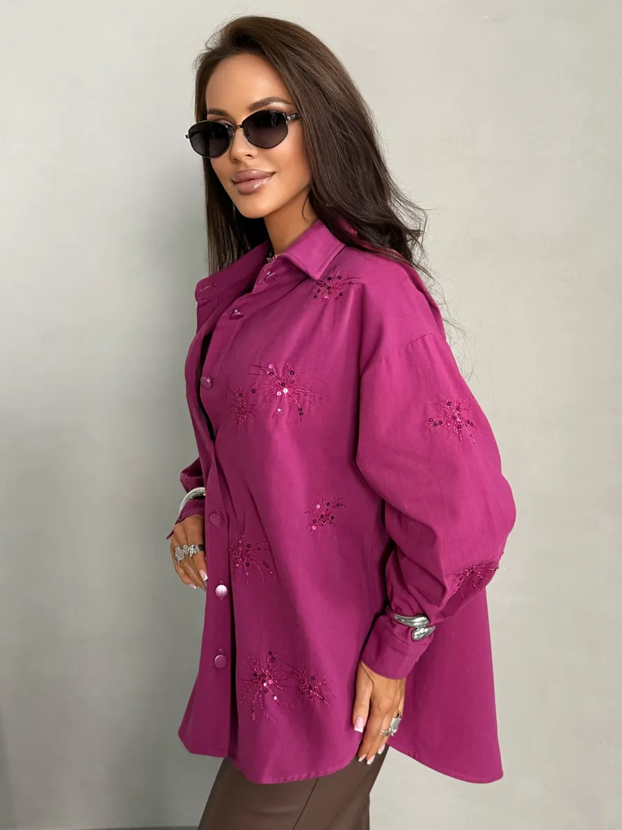 Бордовая рубашка нарядная оверсайз