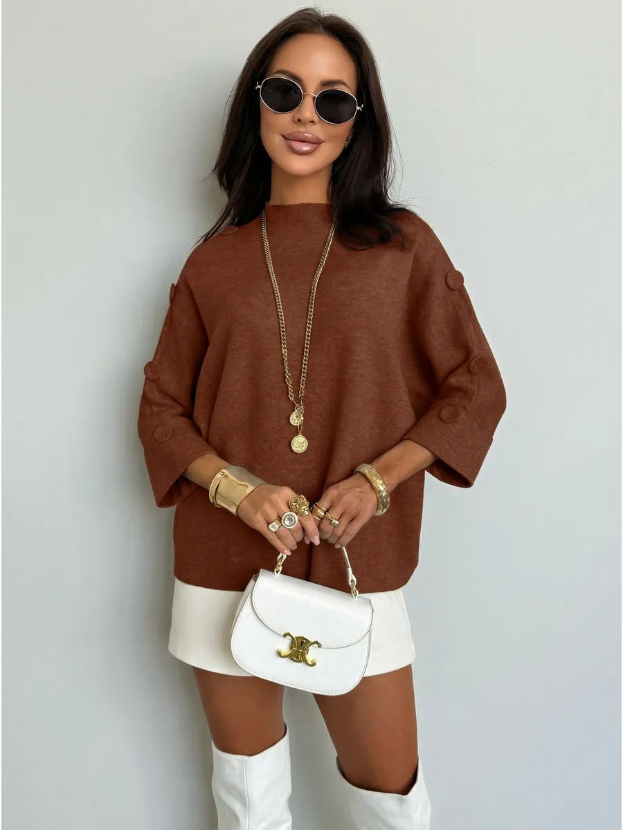 Коричневая кофта теплая оверсайз