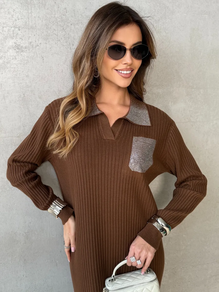 Коричневое платье осеннее теплое трикотажное лапша