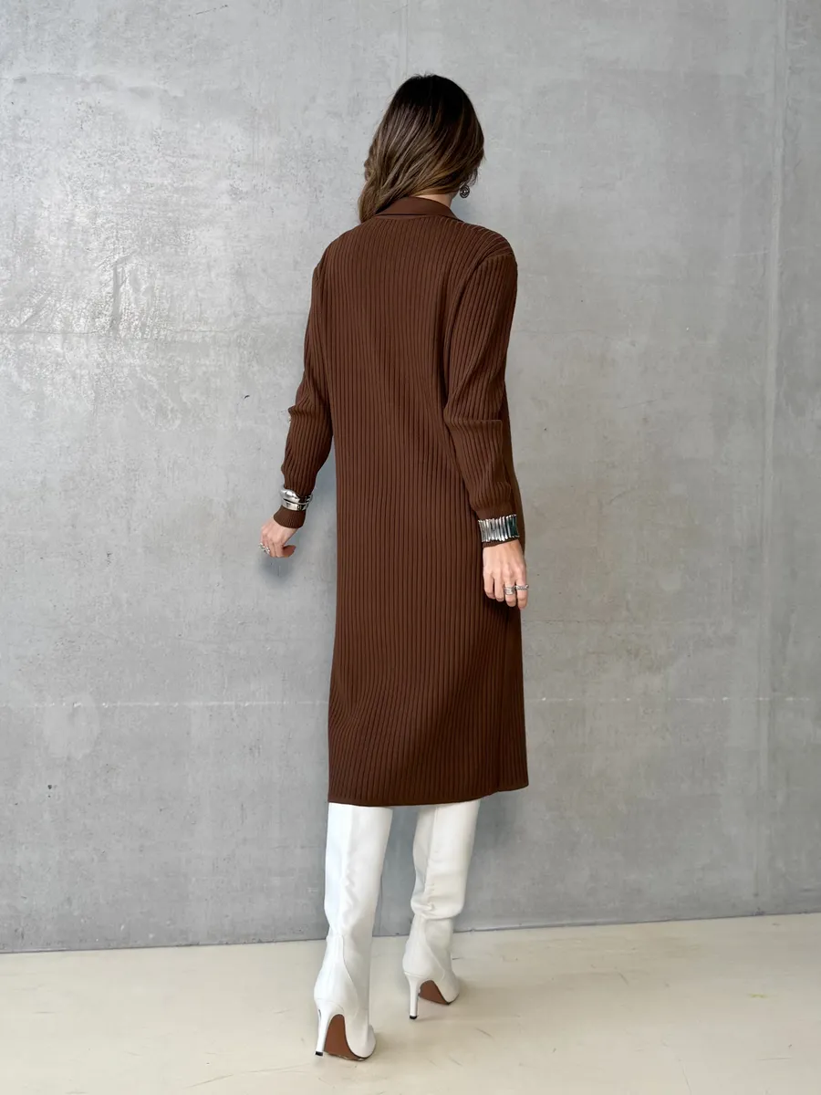 Коричневое платье осеннее теплое трикотажное лапша