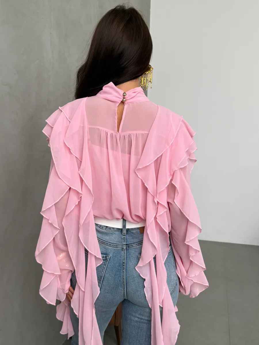 Блузка нарядная праздничная шелковая с рюшами и топом