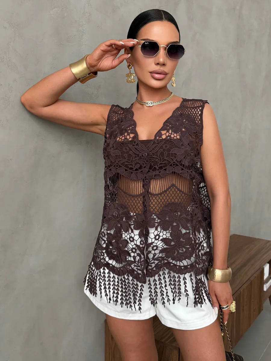 Летняя блузка жилетка нарядная кружевная сетка