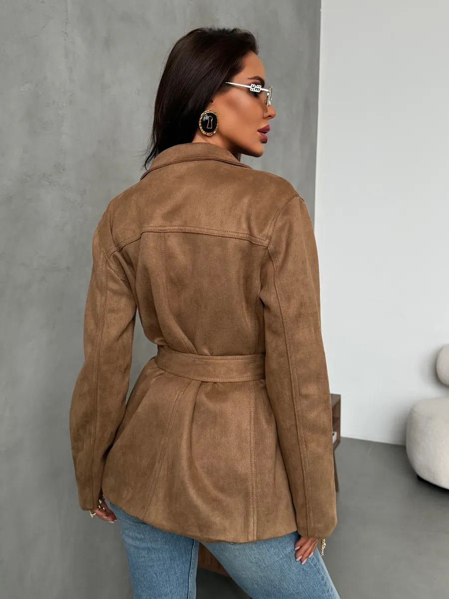 Куртка демисезонная замшевая с поясом