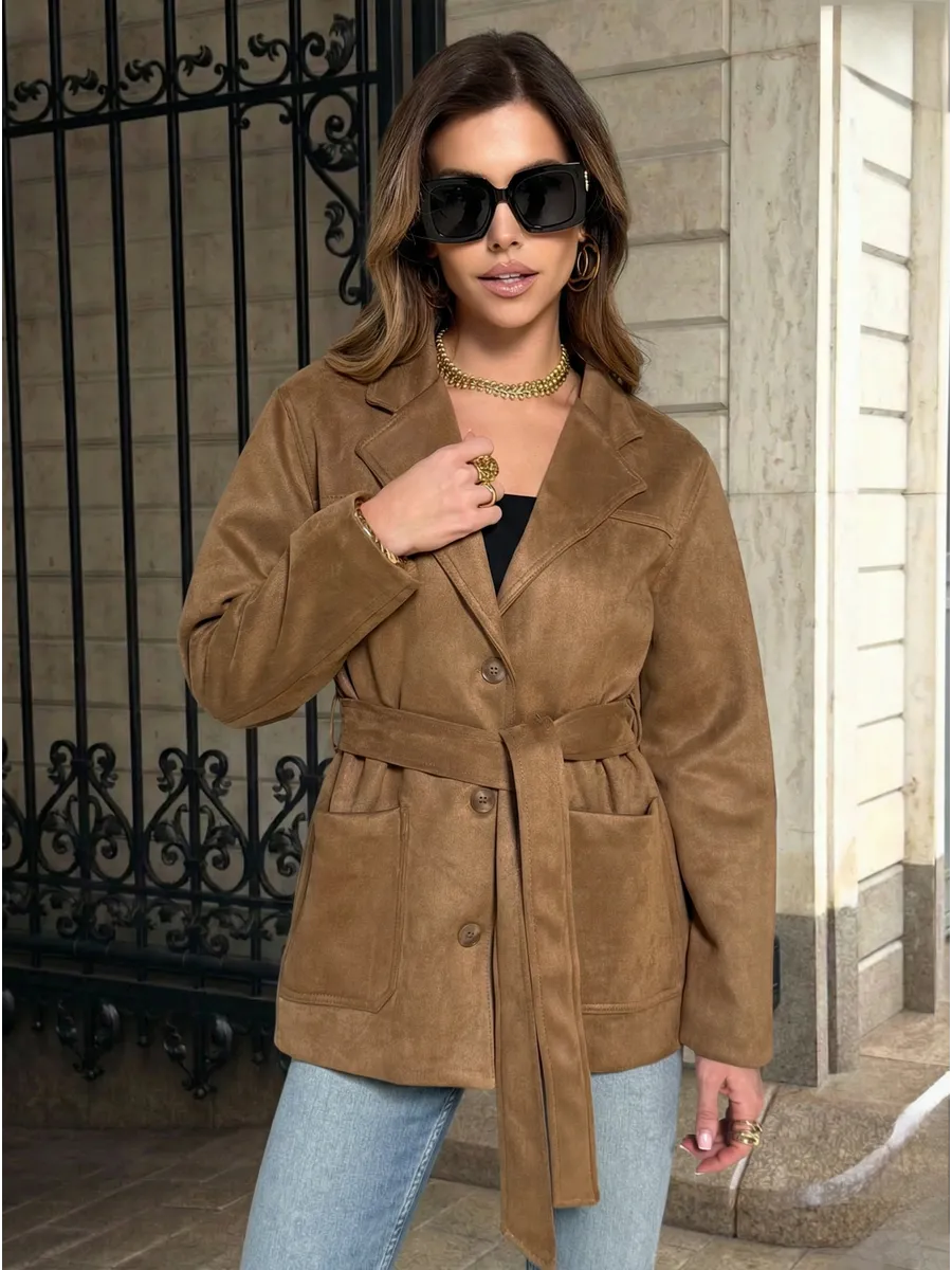 Куртка демисезонная замшевая с поясом