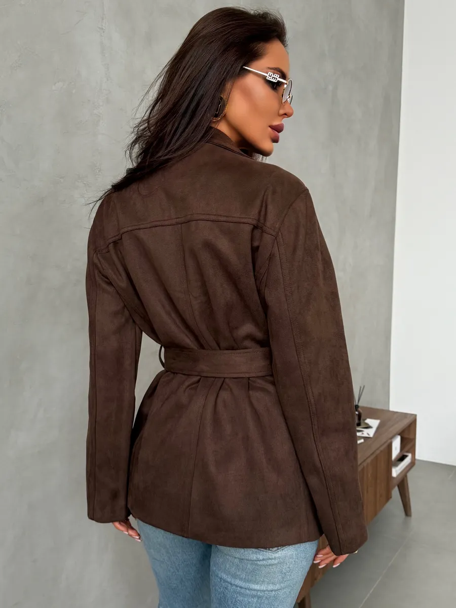 Коричневая куртка демисезонная замшевая с поясом