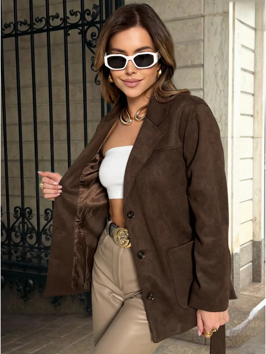 Коричневая куртка демисезонная замшевая с поясом