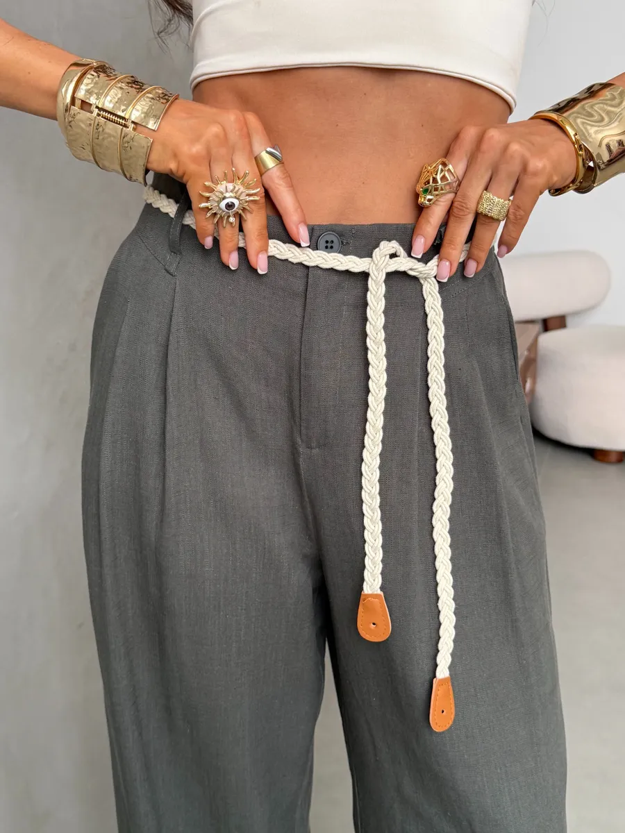 Брюки льняные палаццо широкие летние с поясом
