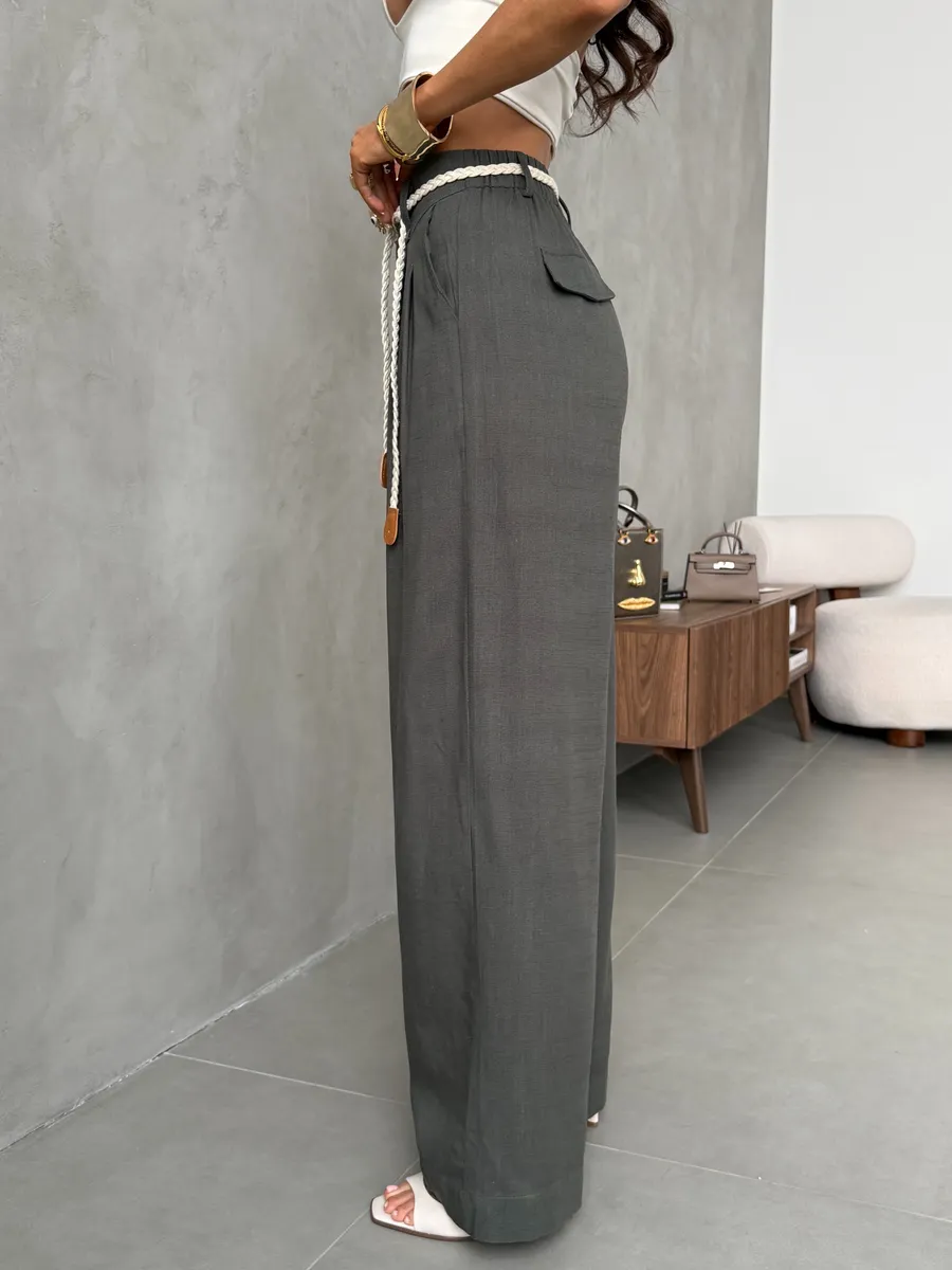 Брюки льняные палаццо широкие летние с поясом