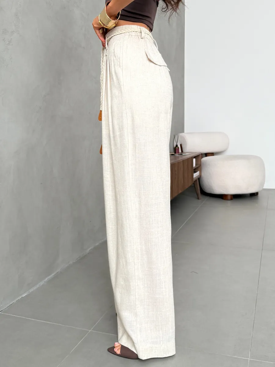 Брюки льняные палаццо широкие летние с поясом