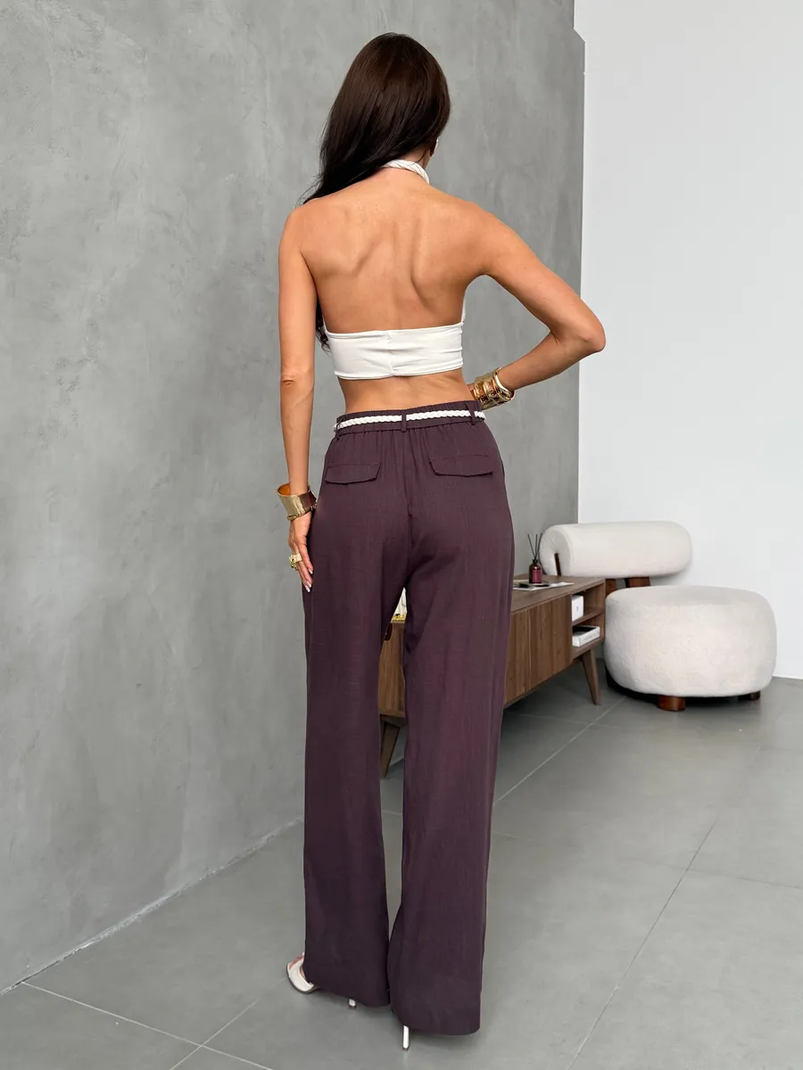 Брюки льняные палаццо широкие летние с поясом