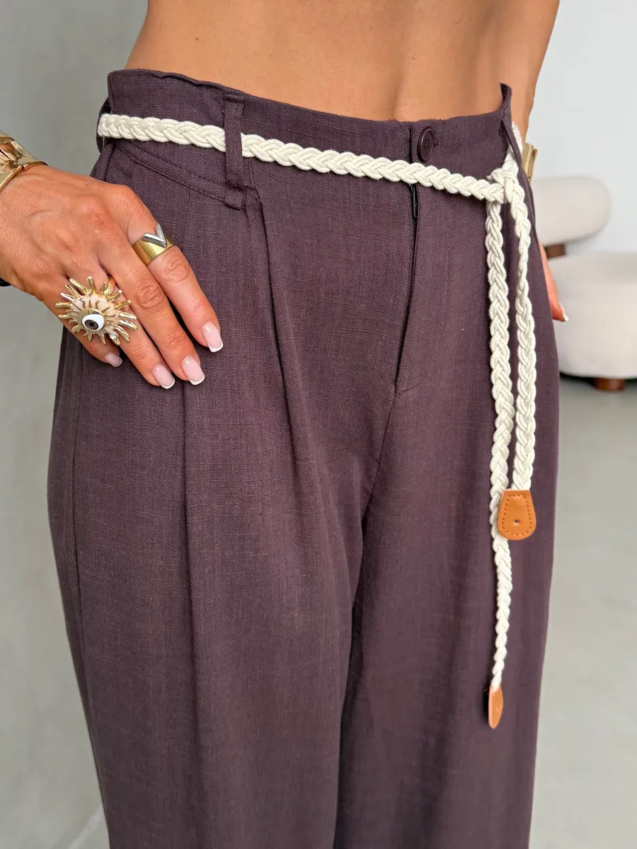 Брюки льняные палаццо широкие летние с поясом