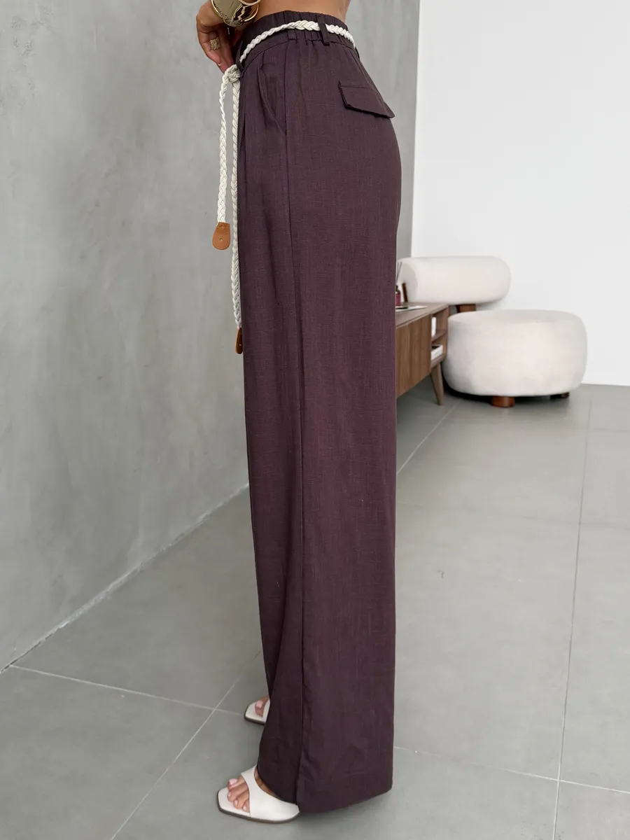 Брюки льняные палаццо широкие летние с поясом