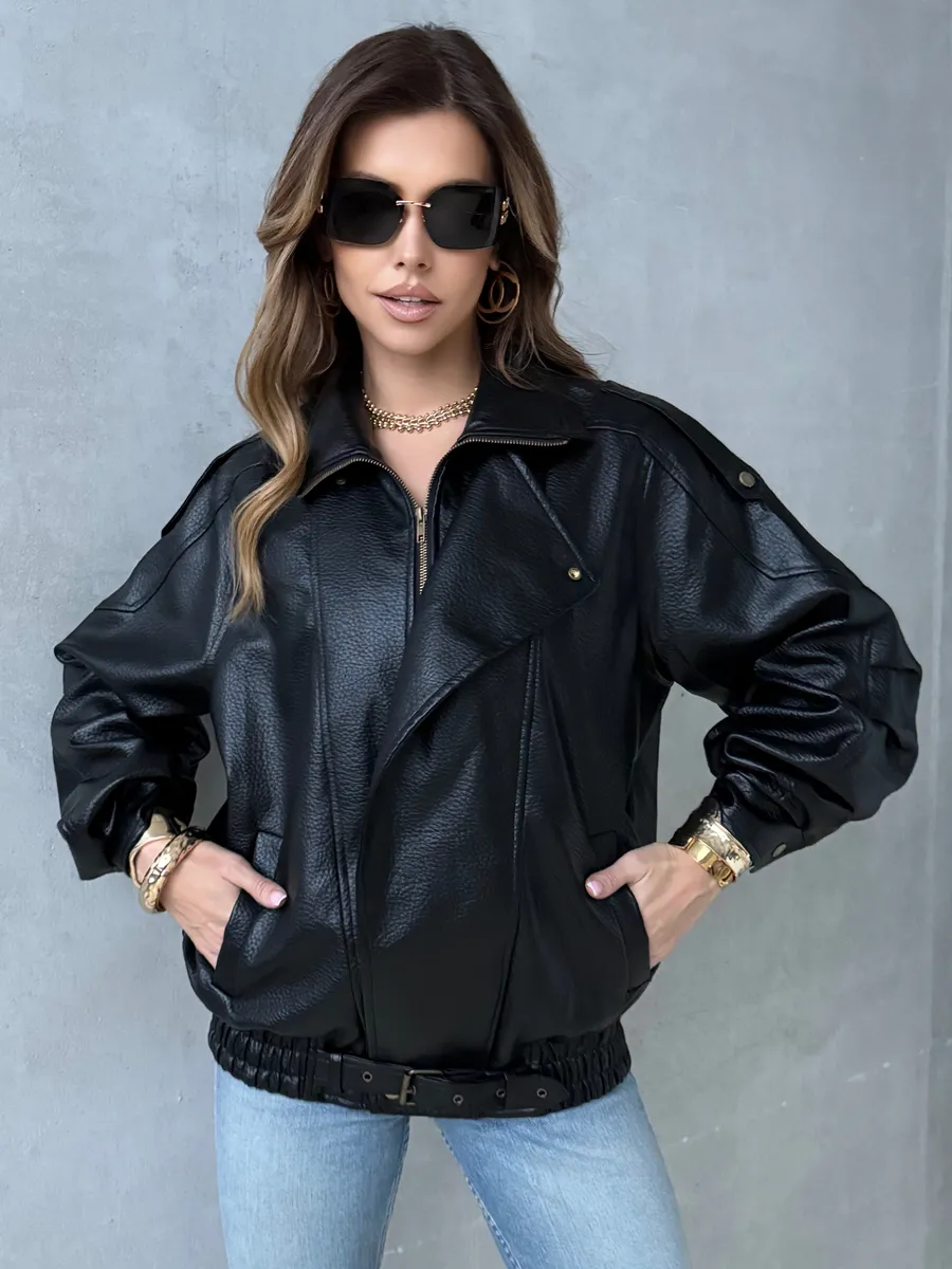 Черная куртка - бомбер кожаная