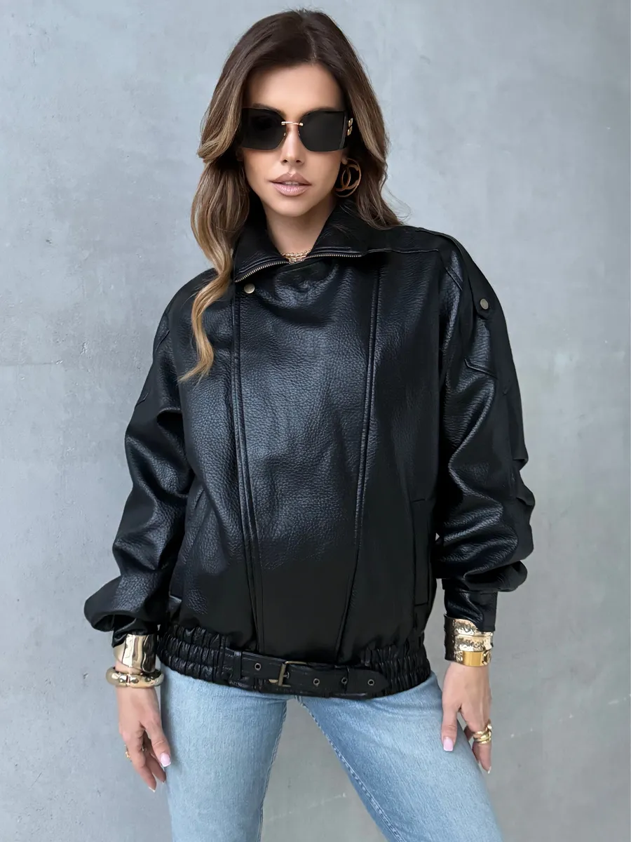 Черная куртка - бомбер кожаная