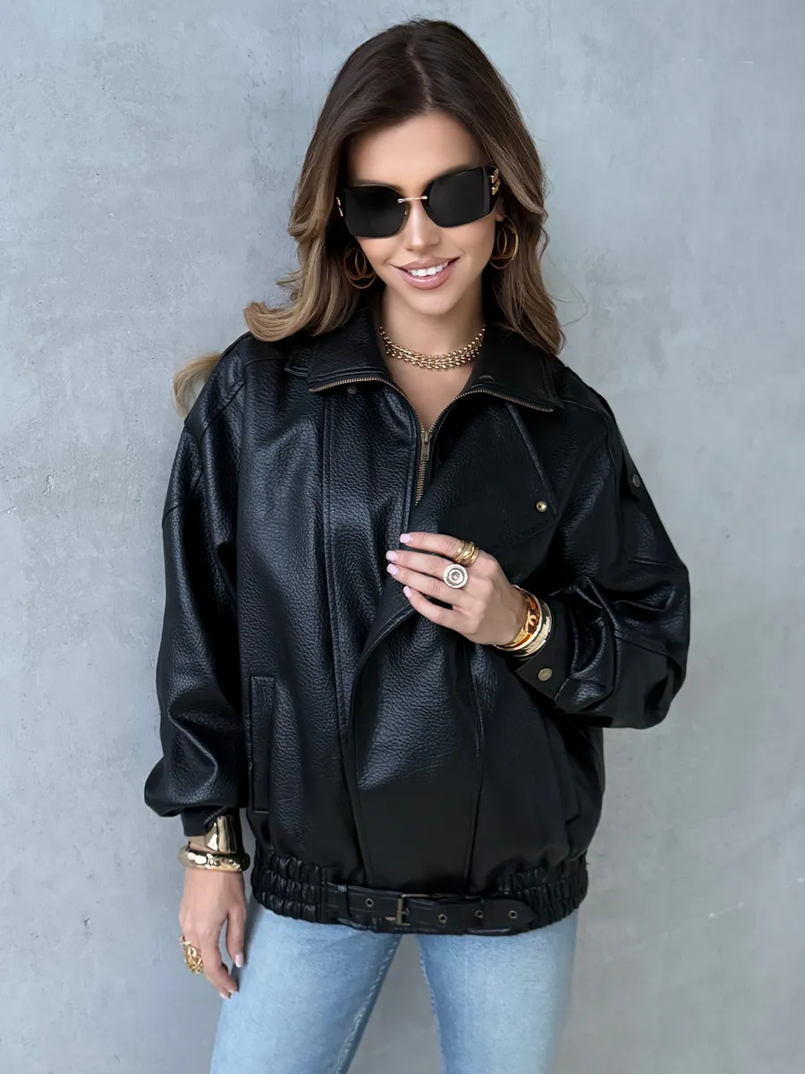 Черная куртка - бомбер кожаная