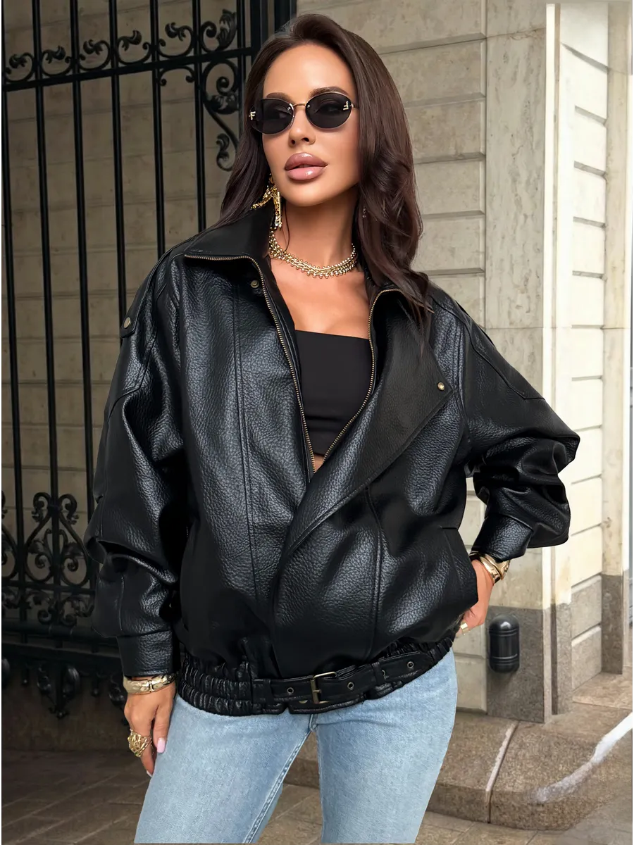 Черная куртка - бомбер кожаная