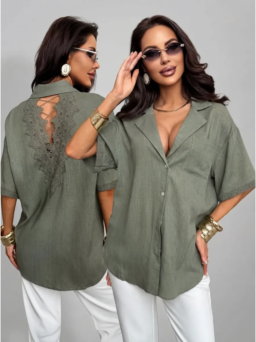 Рубашка летняя с коротким рукавом льняная