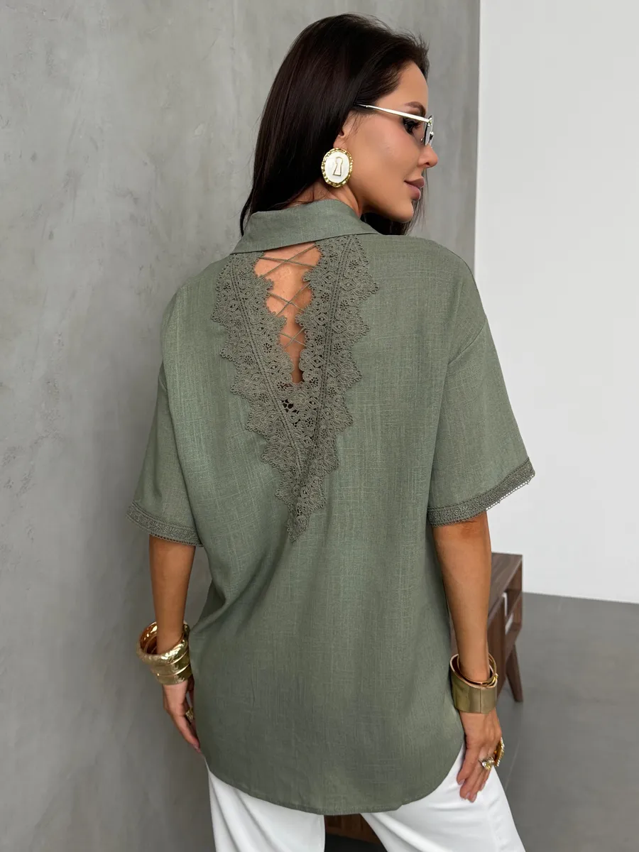 Хаки рубашка летняя с коротким рукавом льняная