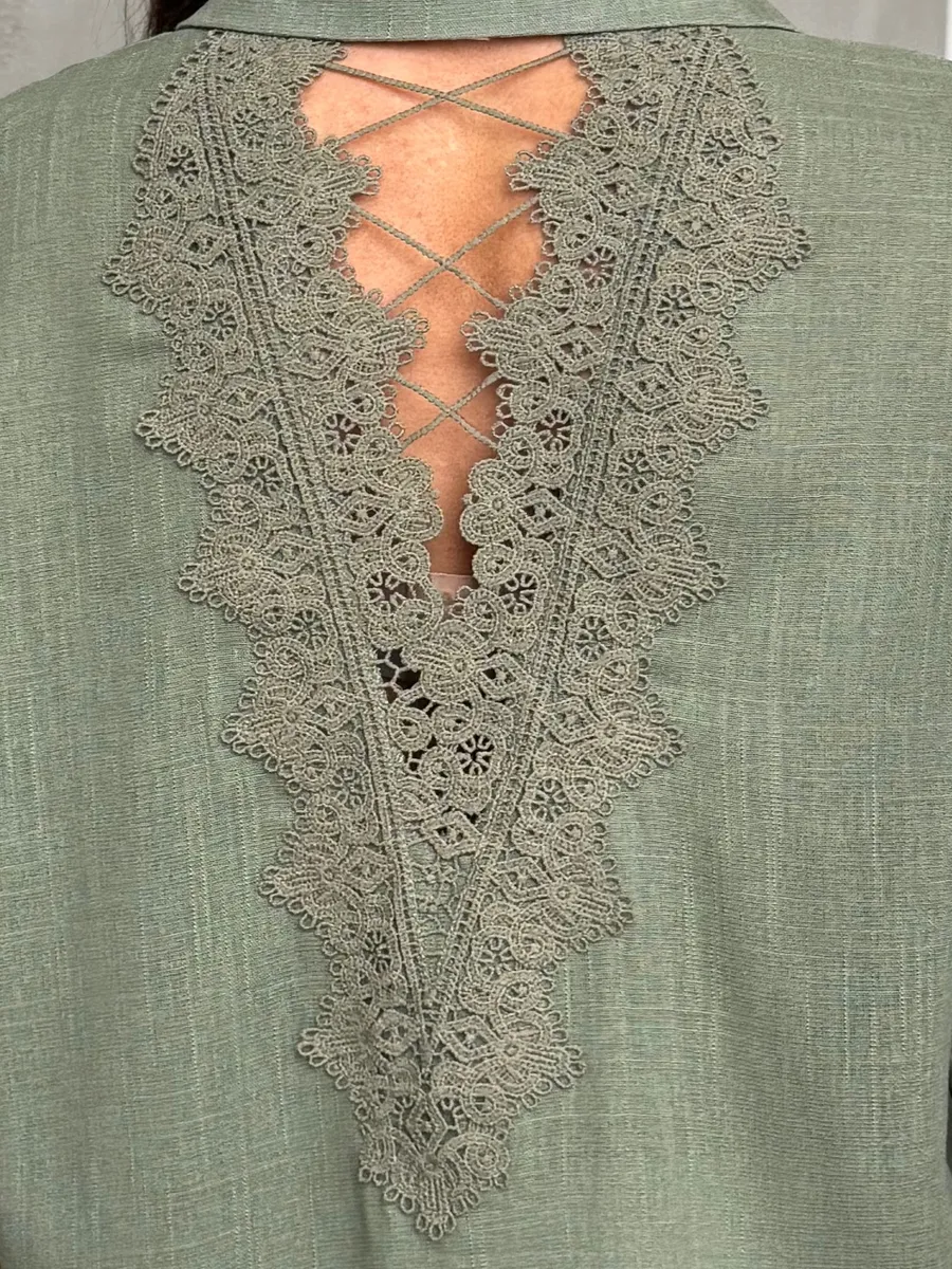 Хаки рубашка летняя с коротким рукавом льняная