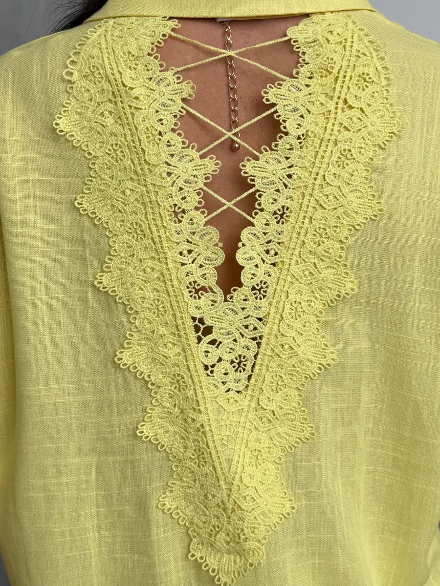 Желтая рубашка летняя с коротким рукавом льняная