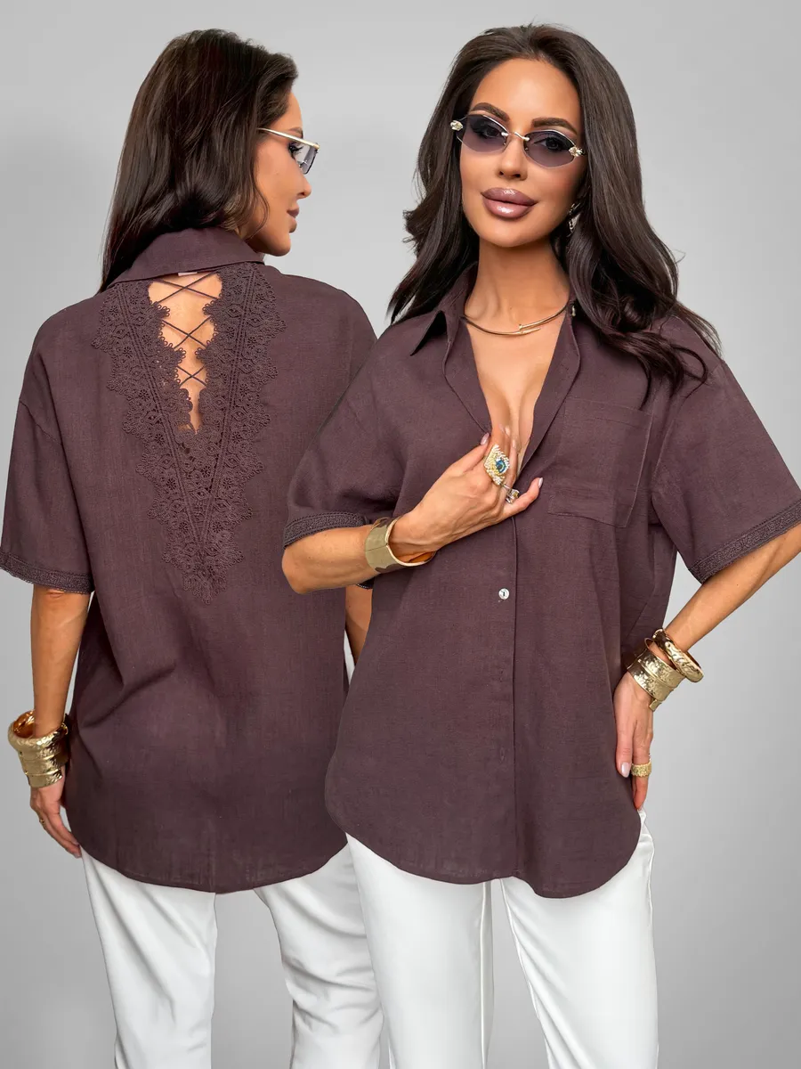 Рубашка летняя с коротким рукавом льняная