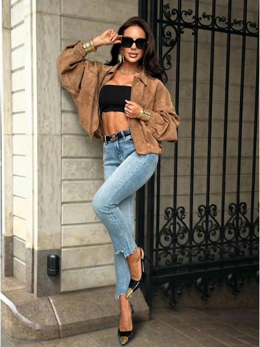 Куртка бомбер замшевая