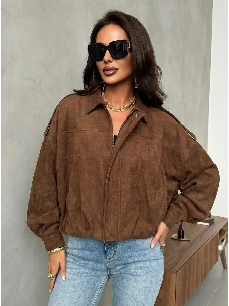 Куртка бомбер замшевая