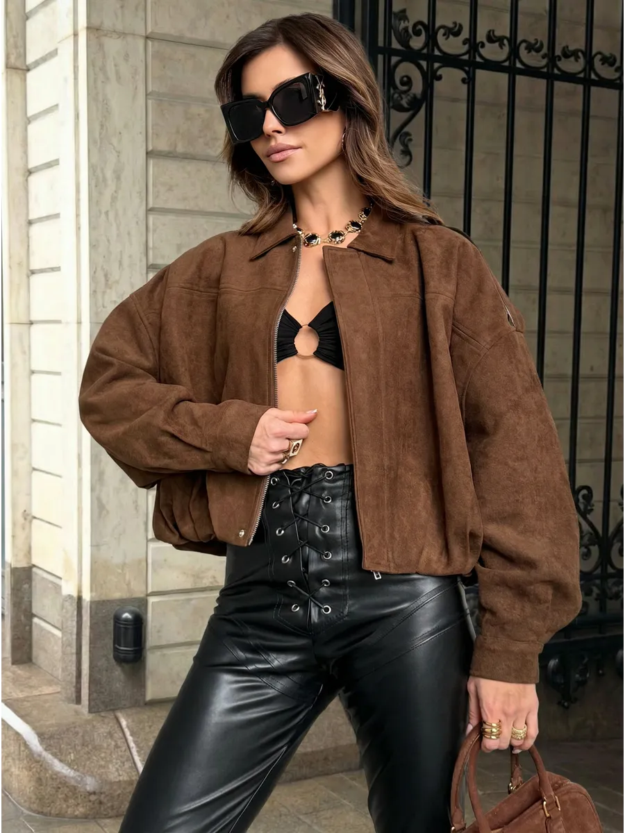 Куртка бомбер замшевая