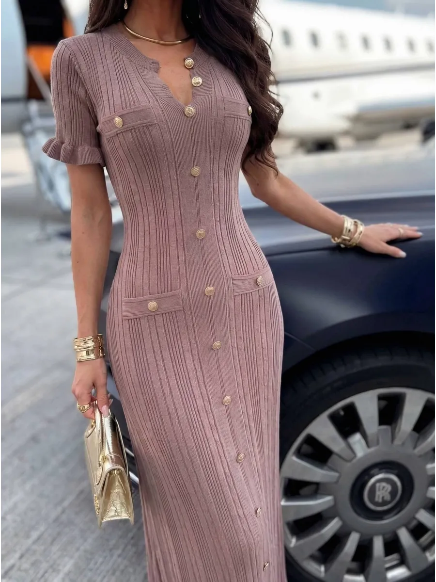 Коричневое повседневное длинное платье трикотажное макси