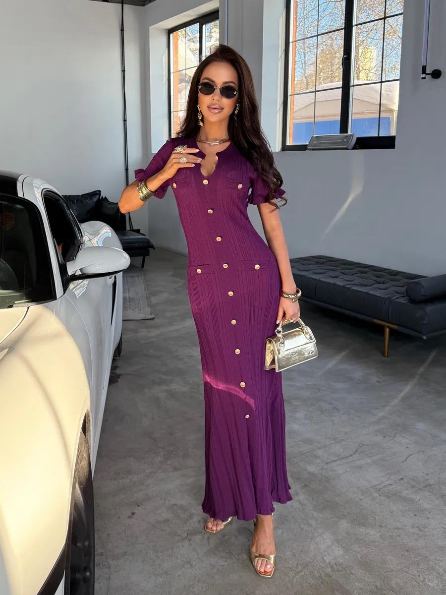 Фиолетовое праздничное длинное платье трикотажное макси