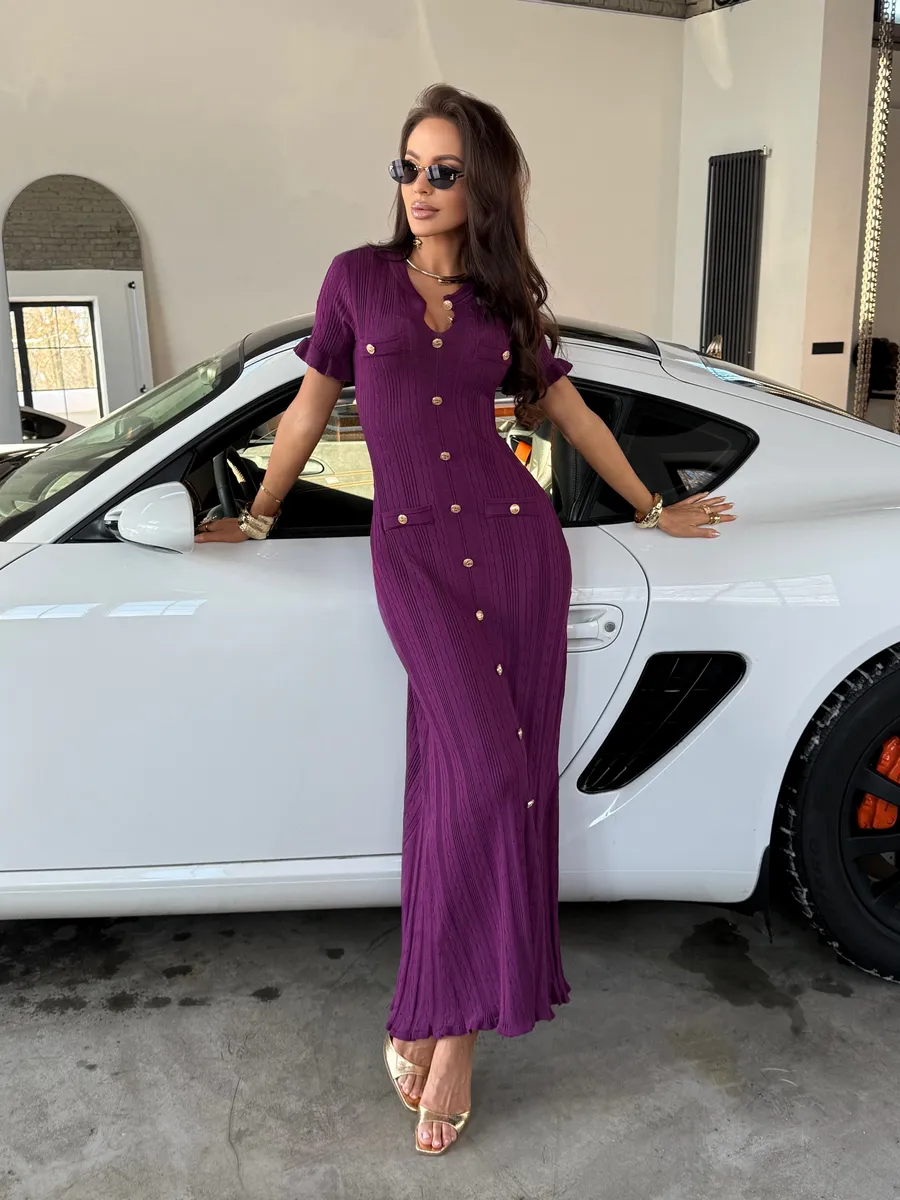 Фиолетовое праздничное длинное платье трикотажное макси