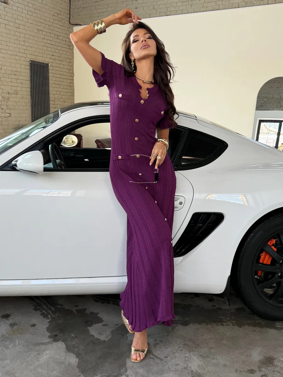 Фиолетовое праздничное длинное платье трикотажное макси