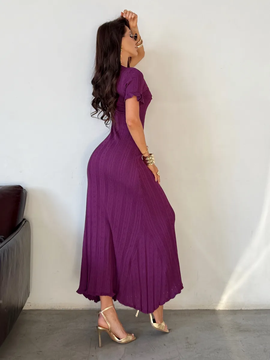 Фиолетовое праздничное длинное платье трикотажное макси