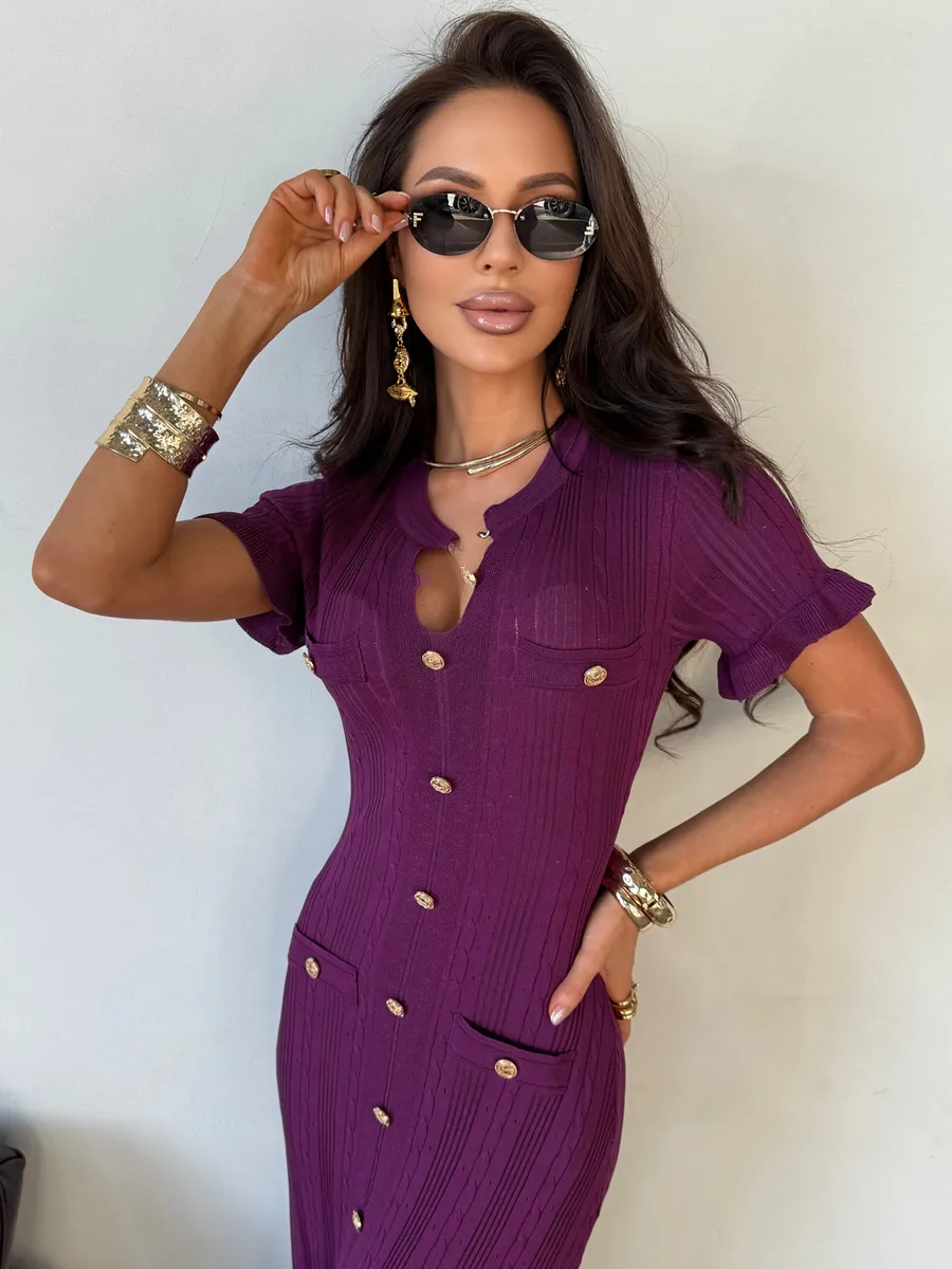 Фиолетовое праздничное длинное платье трикотажное макси