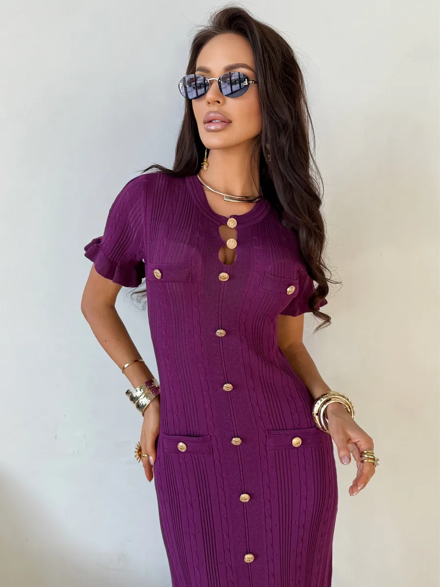 Фиолетовое праздничное длинное платье трикотажное макси