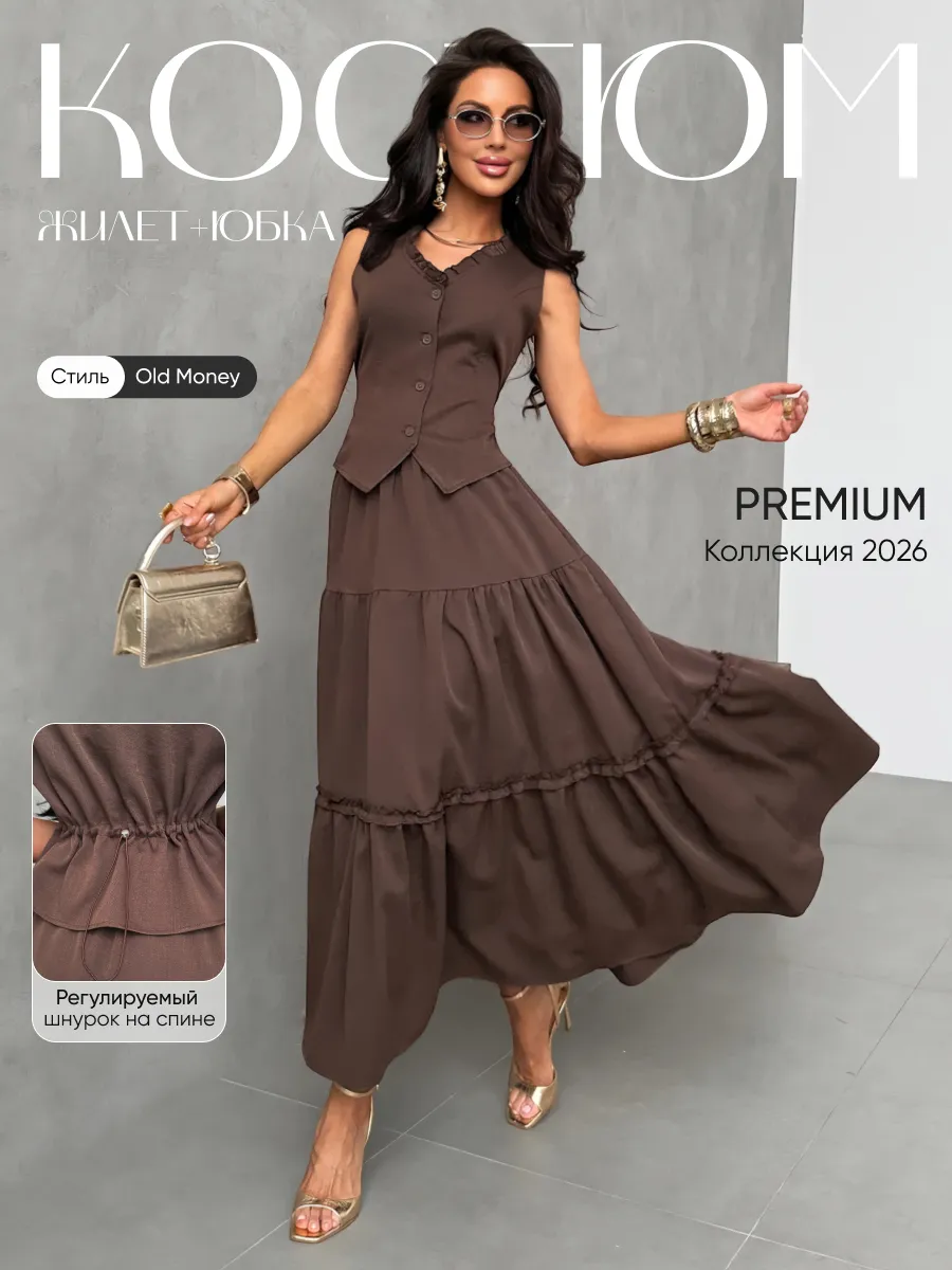 Костюм праздничный летний с юбкой и жилетом