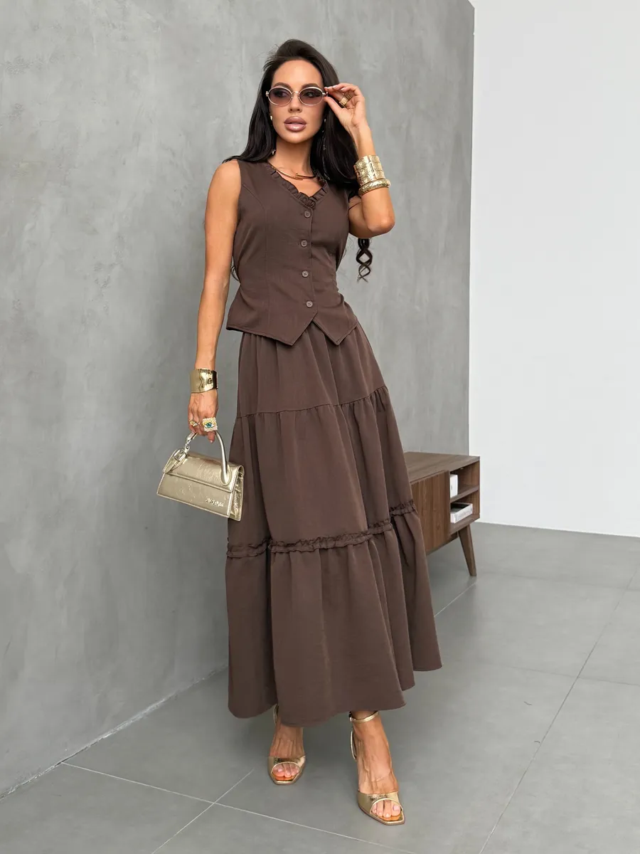 Костюм праздничный летний с юбкой и жилетом